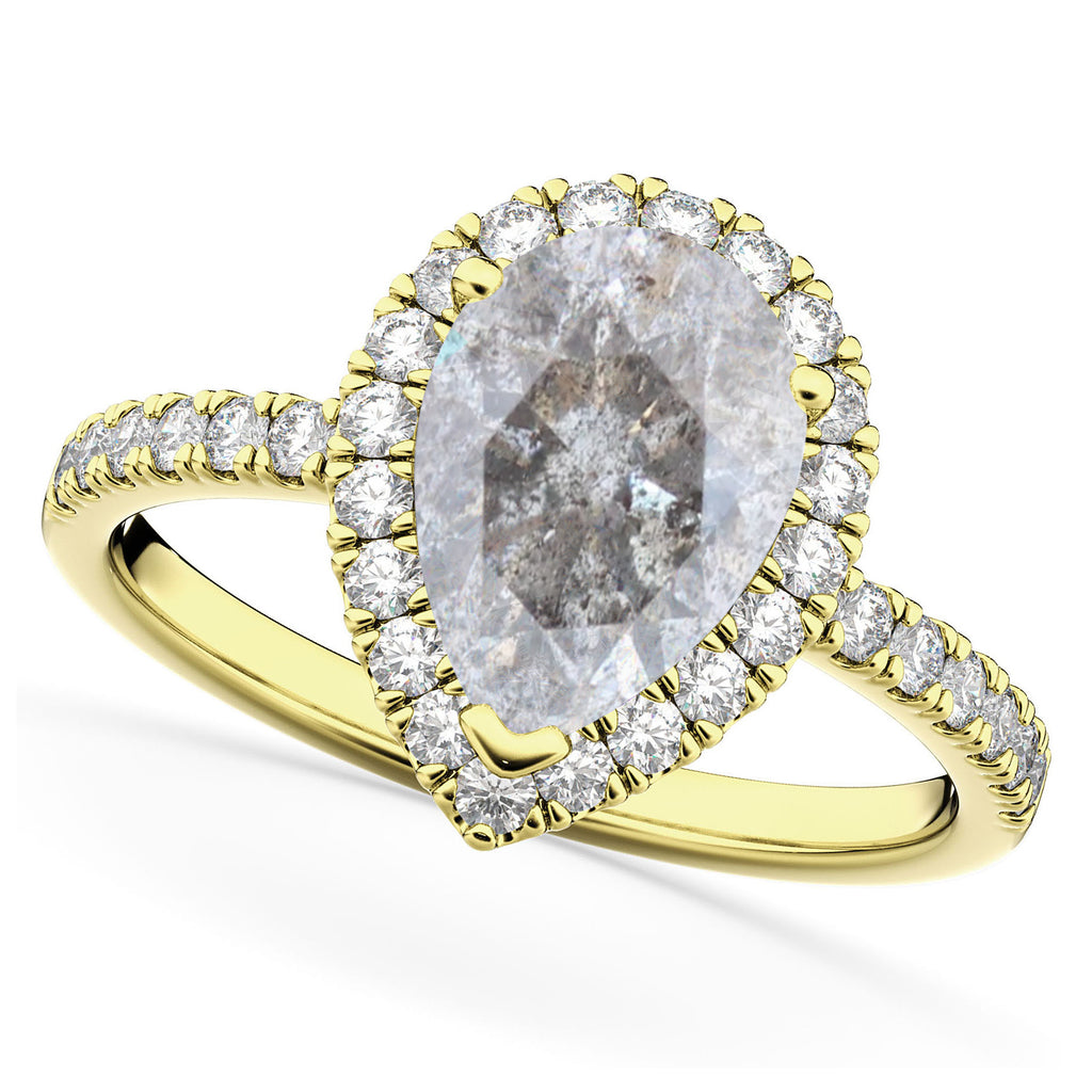 Salt & Pepper & White Diamonds Pear-Cut Halo Bridal Set 14K Yellow Gold (2.78ct)
