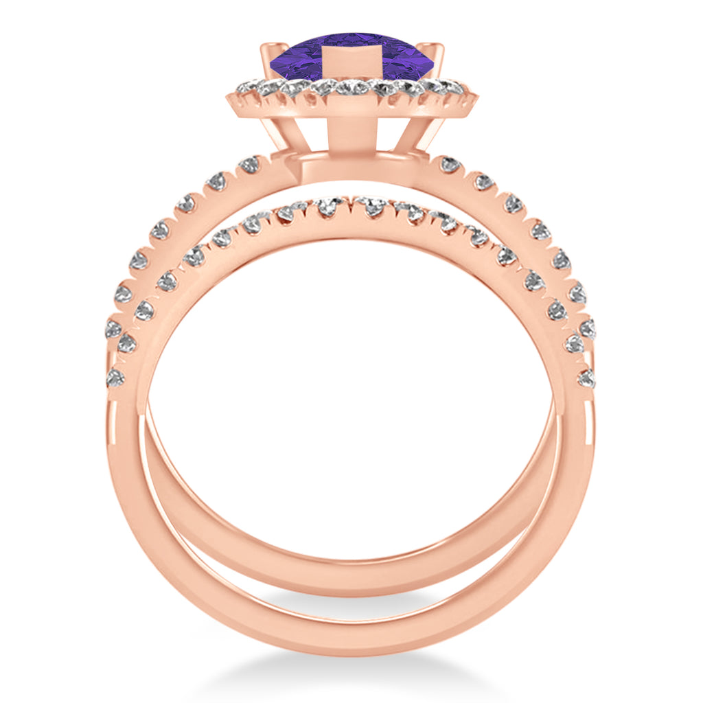 Tanzanite & Diamonds Pear-Cut Halo Bridal Set 14K Rose Gold (1.81ct)