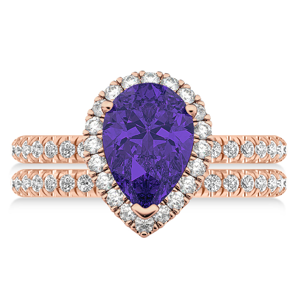 Tanzanite & Diamonds Pear-Cut Halo Bridal Set 14K Rose Gold (1.81ct)