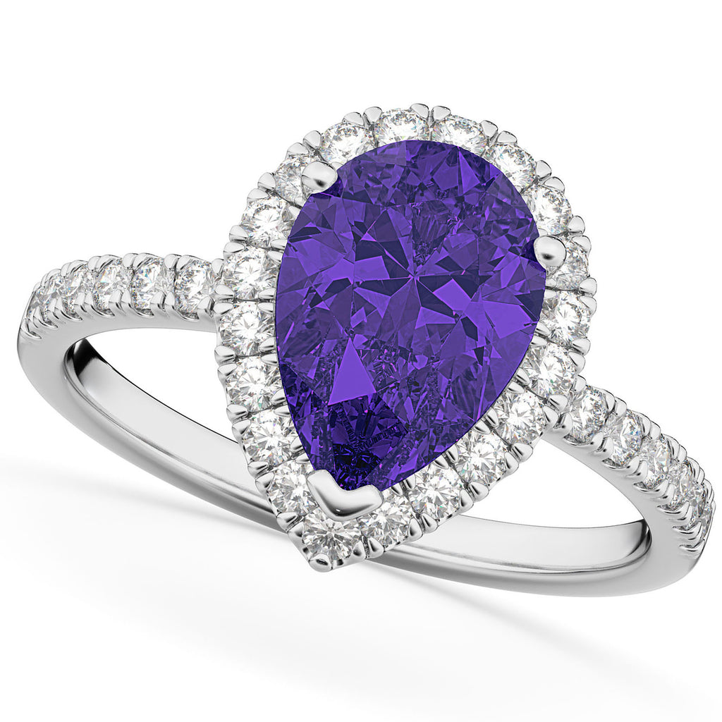 Tanzanite & Diamonds Pear-Cut Halo Bridal Set 14K White Gold (1.81ct)