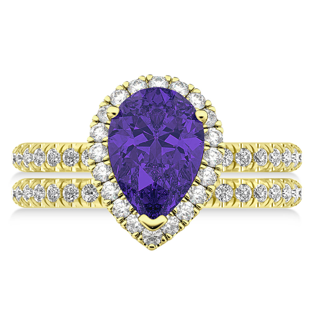Tanzanite & Diamonds Pear-Cut Halo Bridal Set 14K Yellow Gold (1.81ct)
