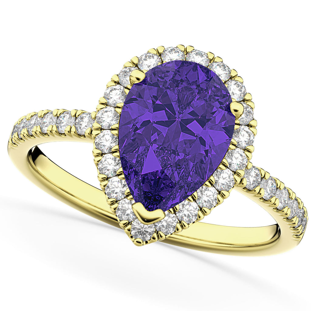 Tanzanite & Diamonds Pear-Cut Halo Bridal Set 14K Yellow Gold (1.81ct)