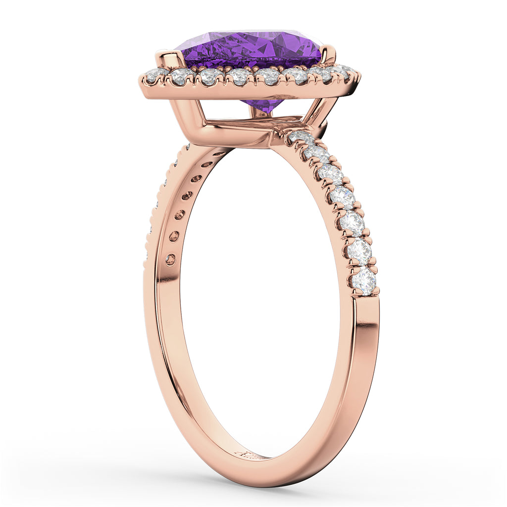 Pear Cut Halo Amethyst & Diamond Engagement Ring 14K Rose Gold 2.21ct
