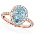 Pear Cut Halo Aquamarine & Diamond Engagement Ring 14K Rose Gold 2.36ct
