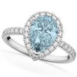 Pear Cut Halo Aquamarine & Diamond Engagement Ring 14K White Gold 2.36ct - Size 7