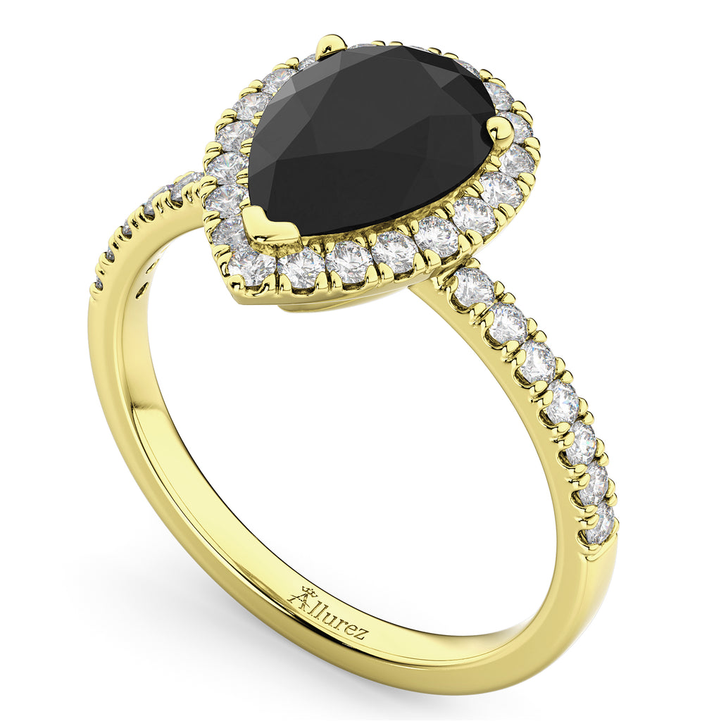 Pear Black Diamond & Diamond Engagement Ring 14K Yellow Gold (2.51ct)