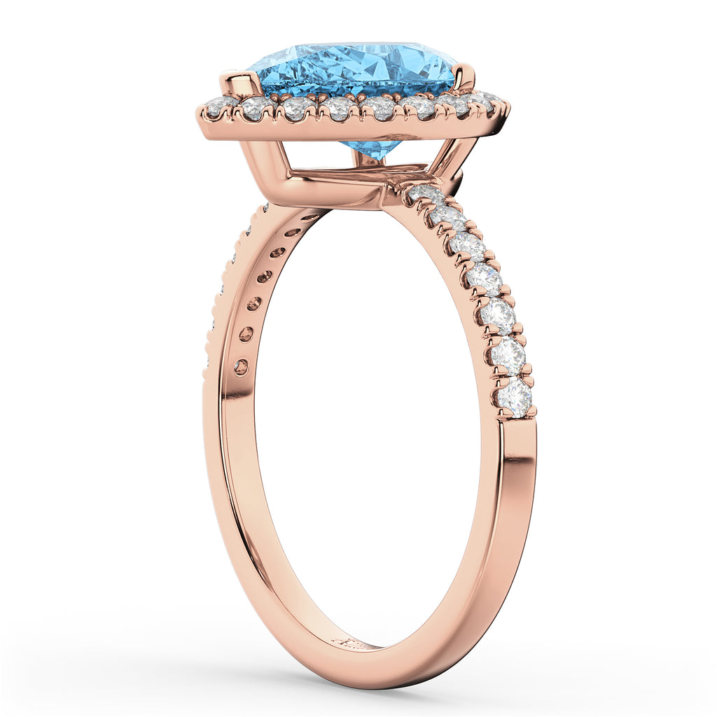 Pear Cut Halo Blue Topaz & Diamond Engagement Ring 14K Rose Gold 1.91ct