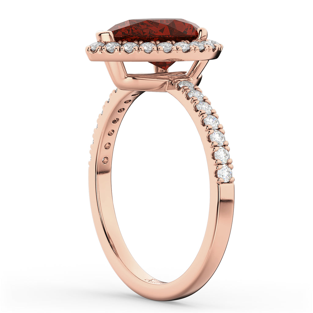Pear Cut Halo Garnet & Diamond Engagement Ring 14K Rose Gold 2.31ct