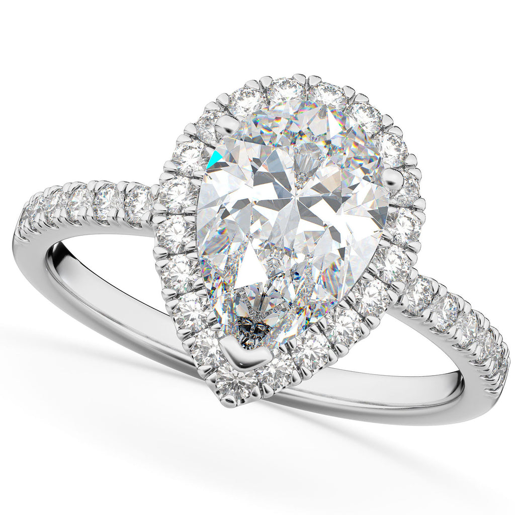 Pear Cut Halo Lab Diamond Engagement Ring 14K White Gold (2.51ct)