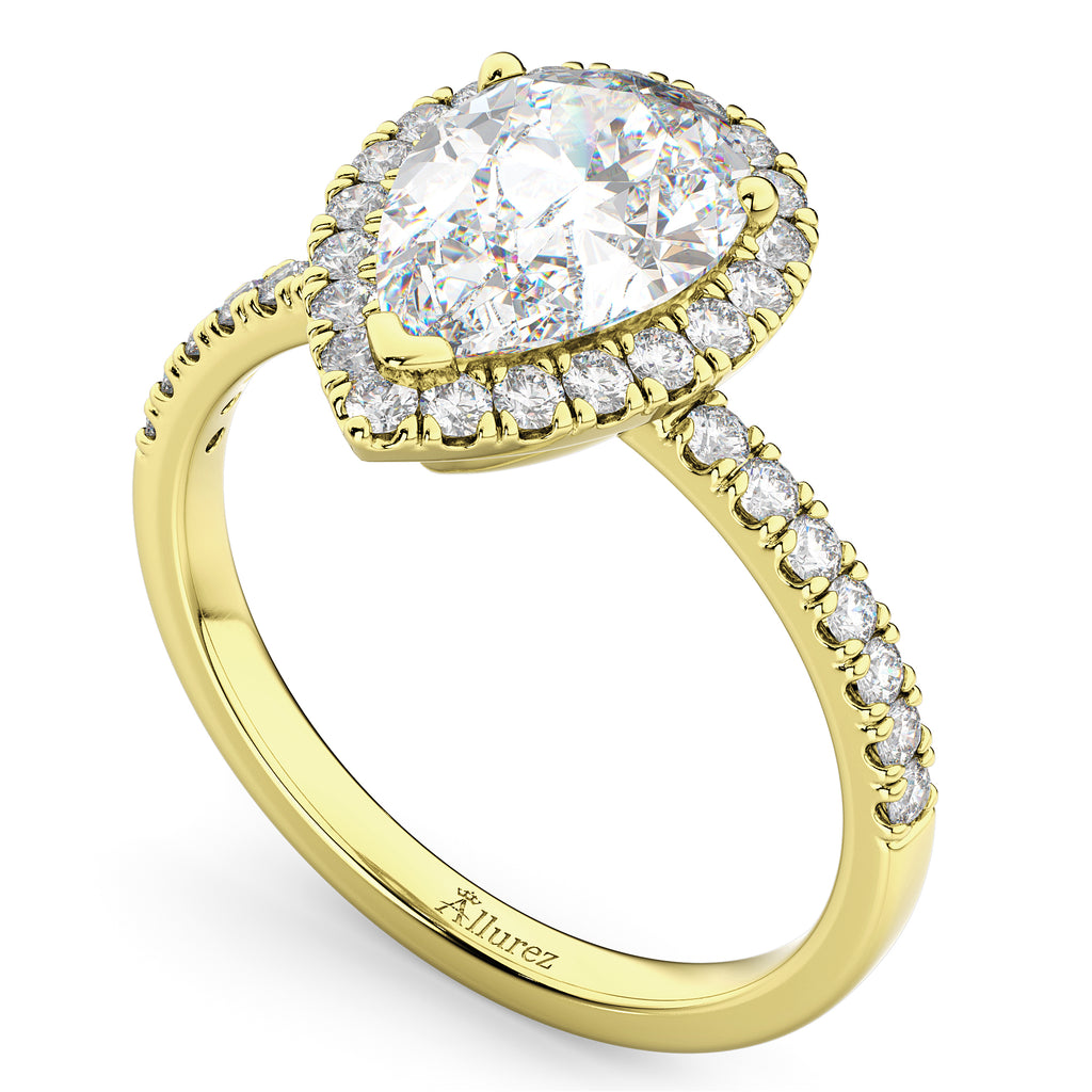 Pear Cut Halo Lab Diamond Engagement Ring 14K Yellow Gold (2.51ct)