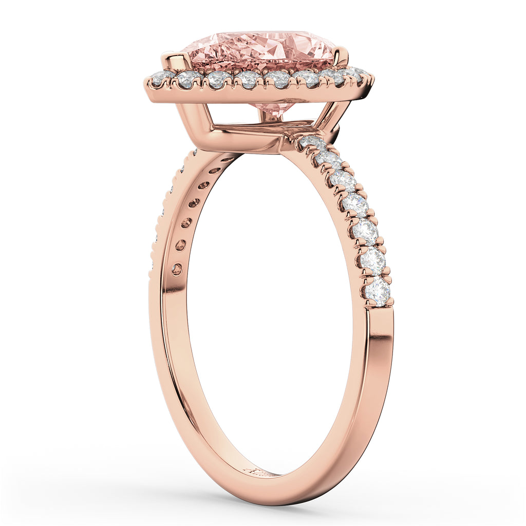 Pear Cut Halo Morganite & Diamond Engagement Ring 14K Rose Gold 2.51ct