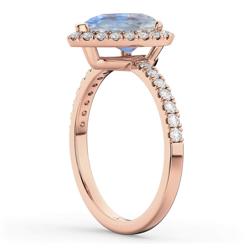 Pear Cut Halo Moonstone & Diamond Engagement Ring 14K Rose Gold 2.51ct