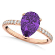 Pear Cut Amethyst & Diamond Engagement Ring 14K Rose Gold 1.91ct
