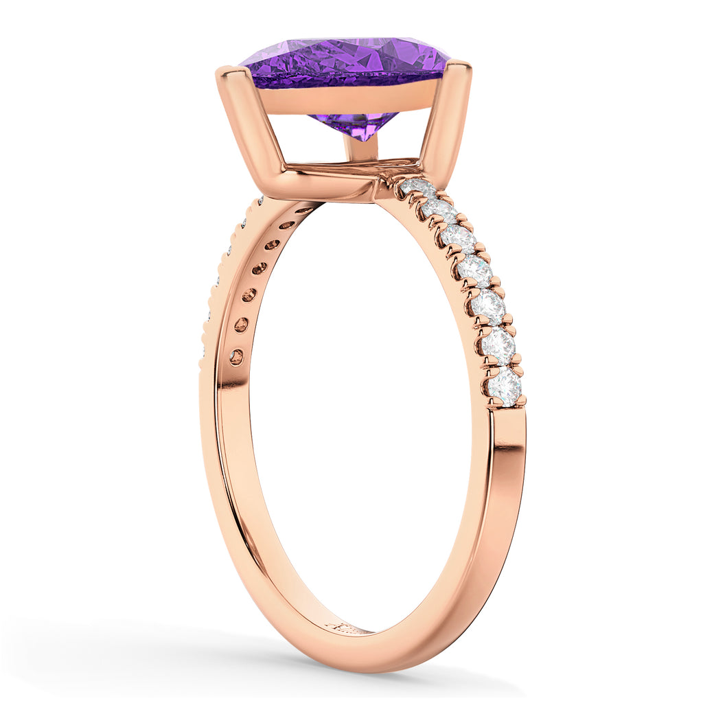Pear Cut Amethyst & Diamond Engagement Ring 14K Rose Gold 1.91ct
