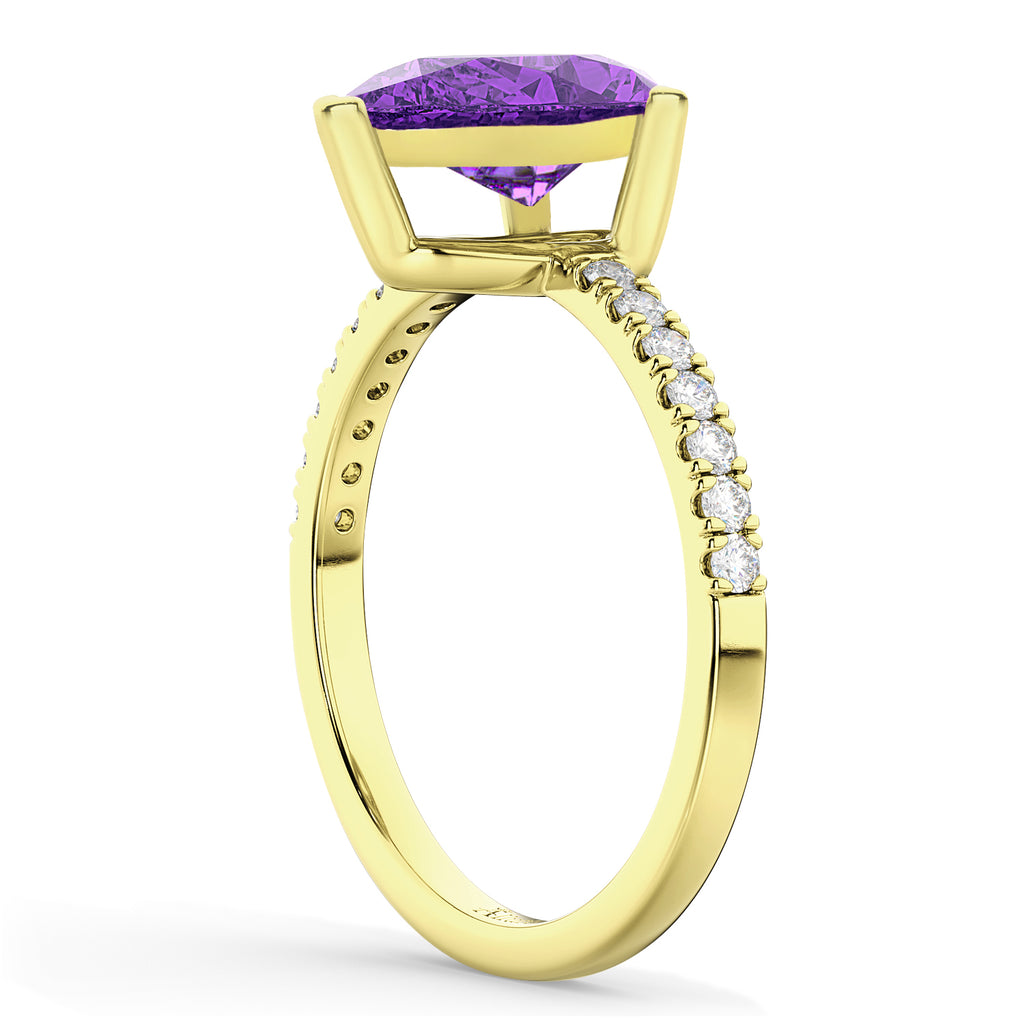 Pear Cut Amethyst & Diamond Engagement Ring 14K Yellow Gold 1.91ct