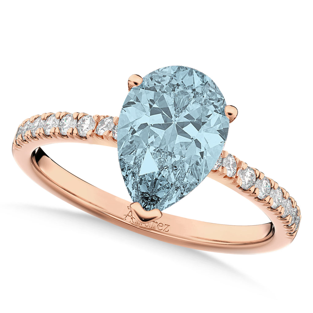 Pear Cut Aquamarine & Diamond Engagement Ring 14K Rose Gold 2.06ct
