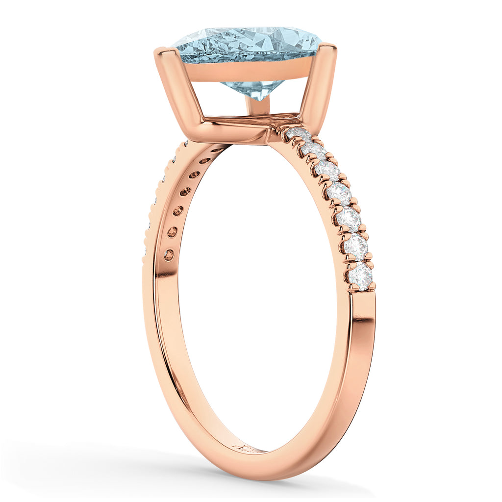 Pear Cut Aquamarine & Diamond Engagement Ring 14K Rose Gold 2.06ct
