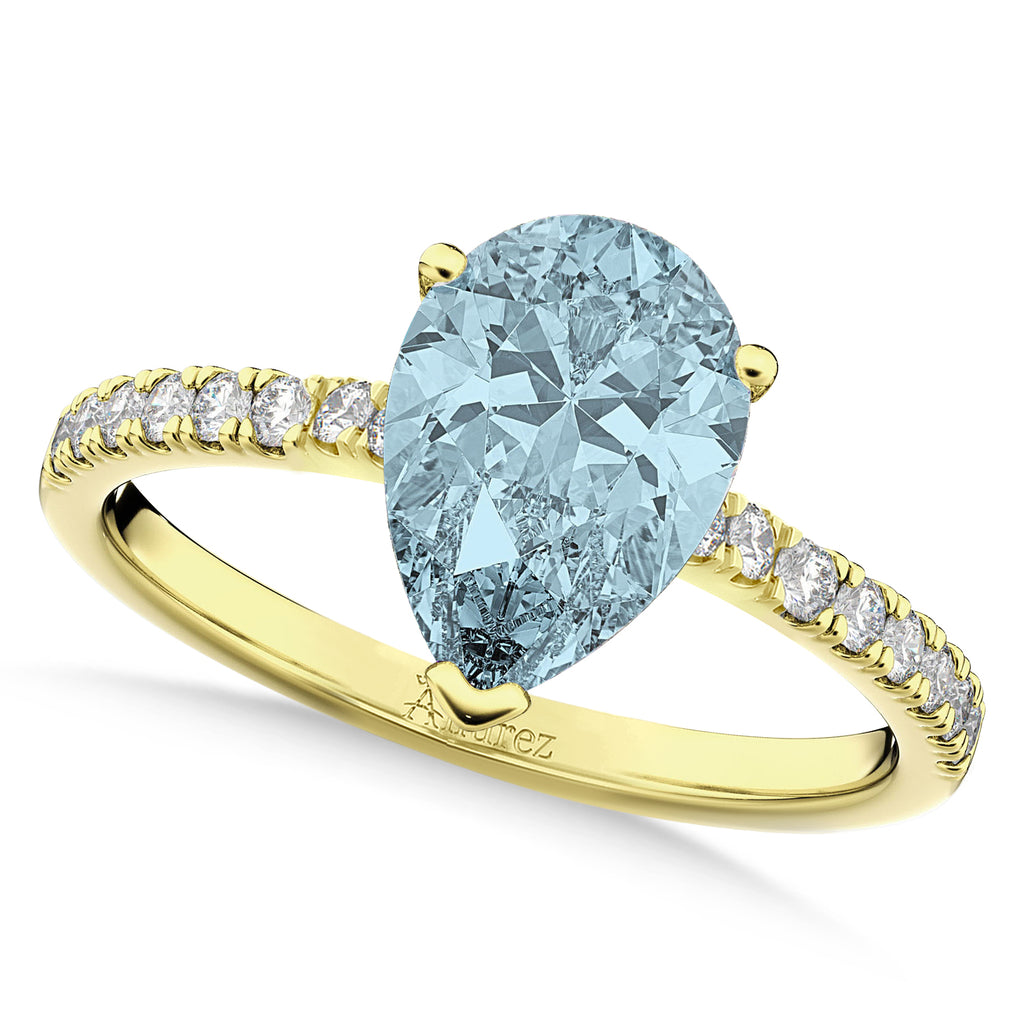 Pear Cut Aquamarine & Diamond Engagement Ring 14K Yellow Gold 2.06ct