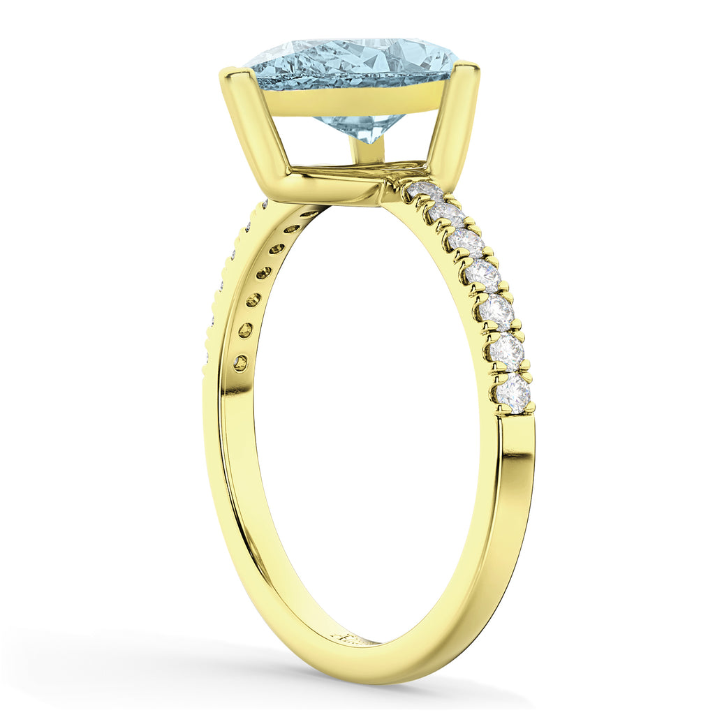 Pear Cut Aquamarine & Diamond Engagement Ring 14K Yellow Gold 2.06ct
