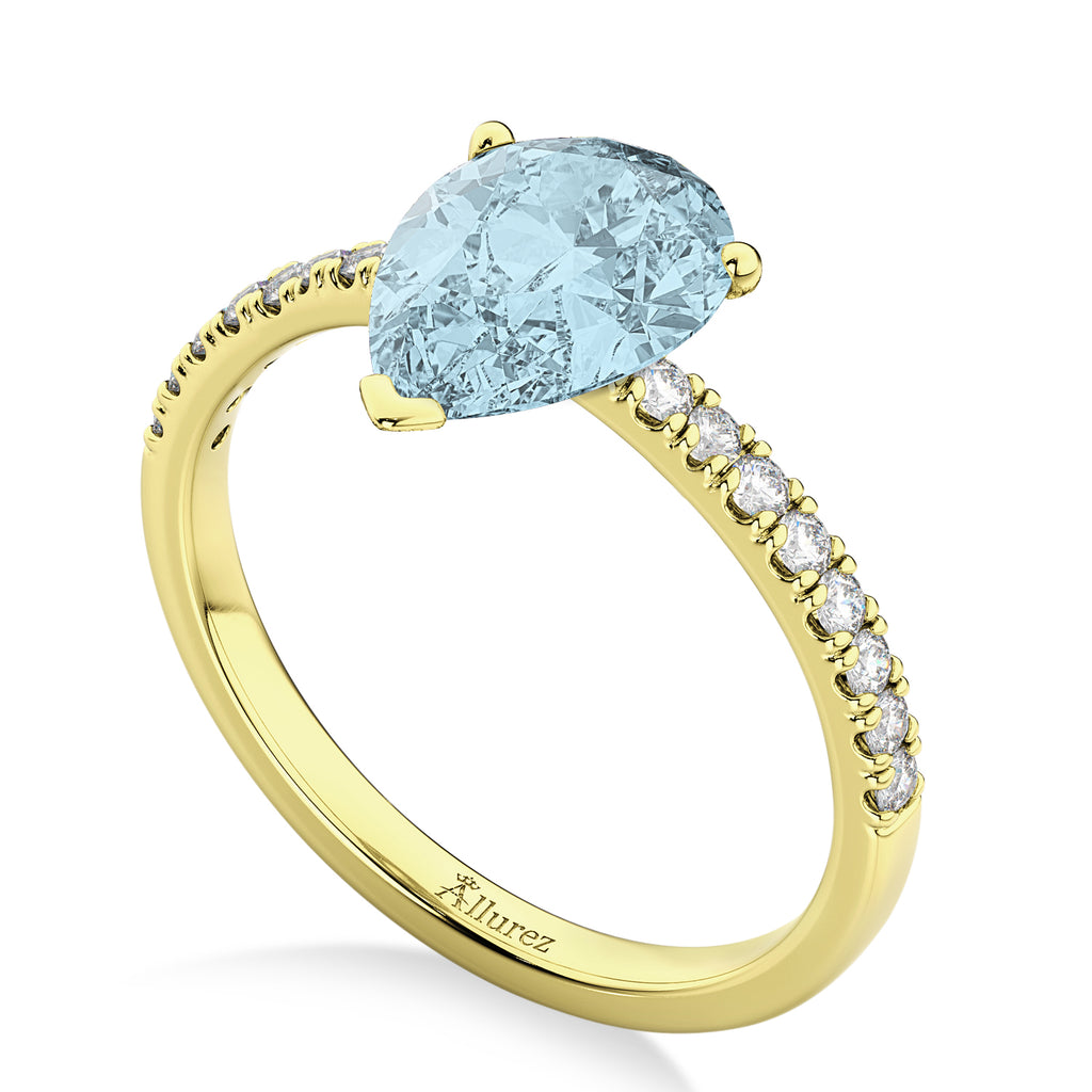 Pear Cut Aquamarine & Diamond Engagement Ring 14K Yellow Gold 2.06ct