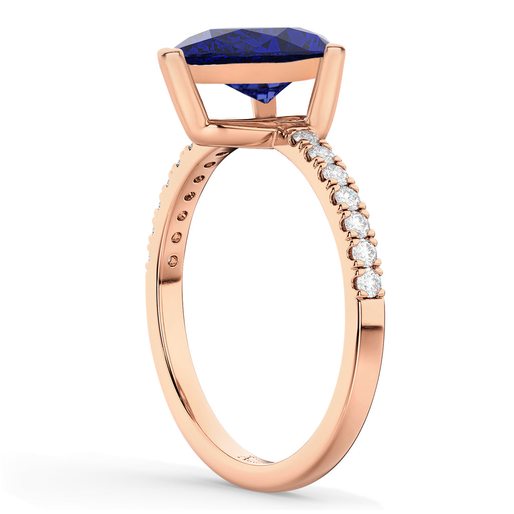 Pear Cut Blue Sapphire & Diamond Engagement Ring 14K Rose Gold 2.71ct