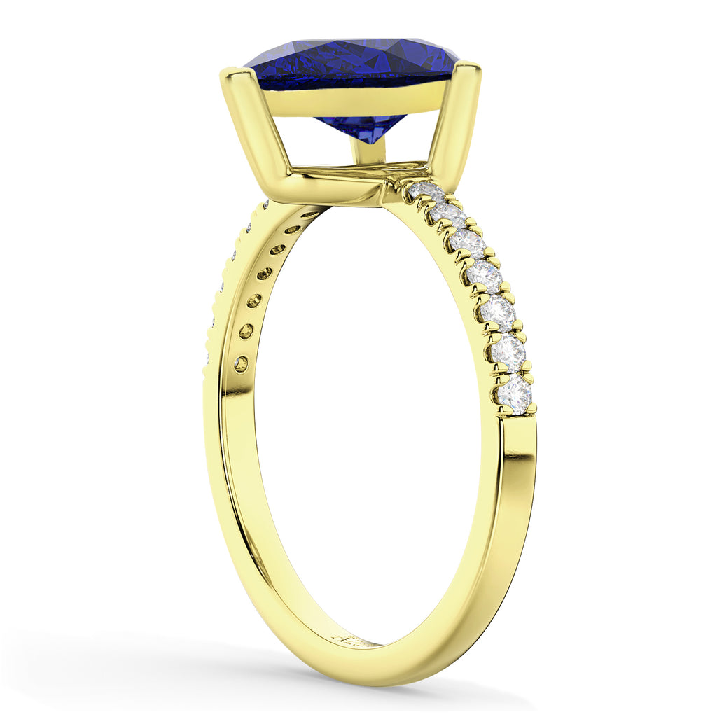 Pear Cut Blue Sapphire & Diamond Engagement Ring 14K Yellow Gold 2.71ct