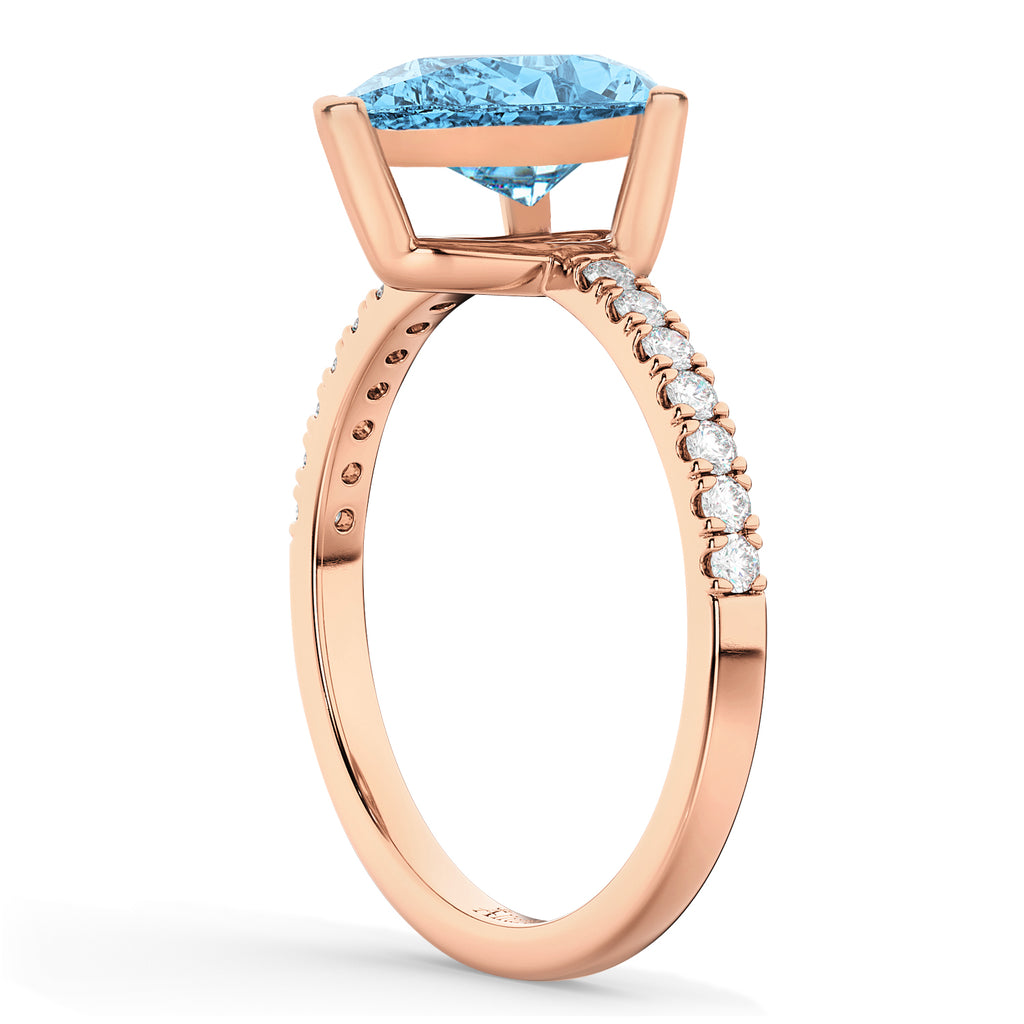Pear Cut Blue Topaz & Diamond Engagement Ring 14K Rose Gold 1.61ct