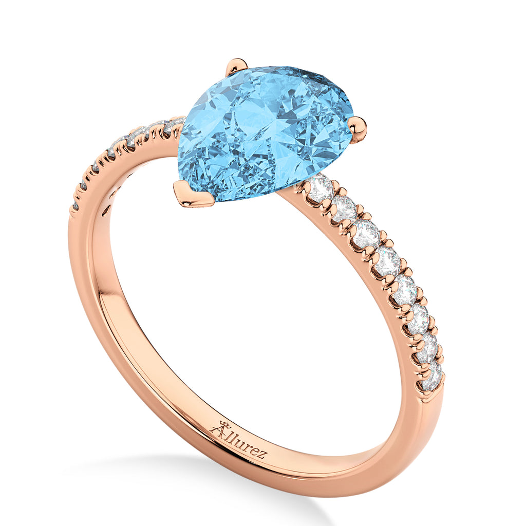 Pear Cut Blue Topaz & Diamond Engagement Ring 14K Rose Gold 1.61ct