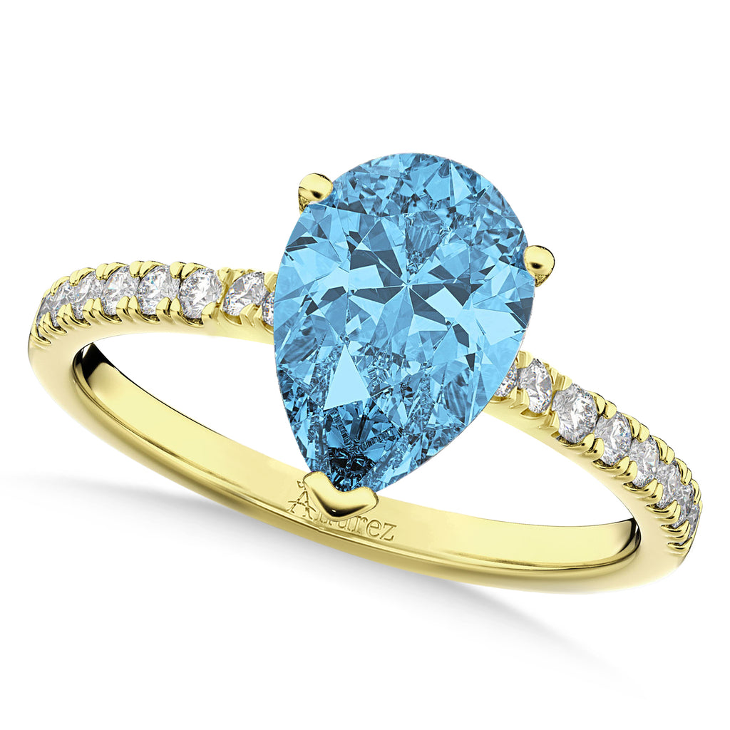 Pear Cut Blue Topaz & Diamond Engagement Ring 14K Yellow Gold 1.61ct