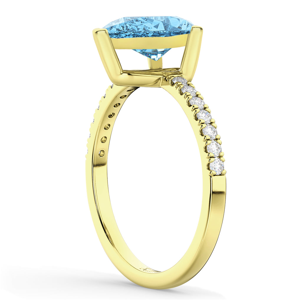 Pear Cut Blue Topaz & Diamond Engagement Ring 14K Yellow Gold 1.61ct
