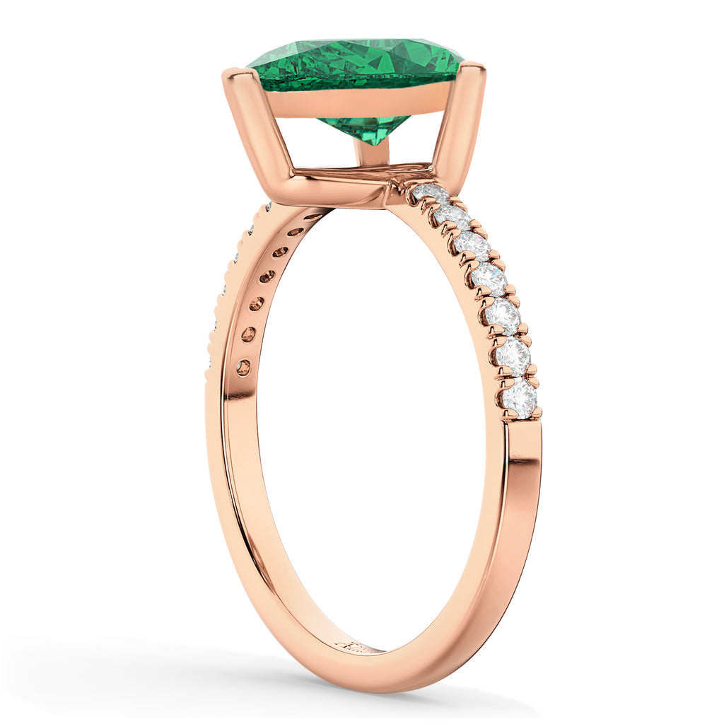 Pear Cut Emerald & Diamond Engagement Ring 14K Rose Gold 2.81ct