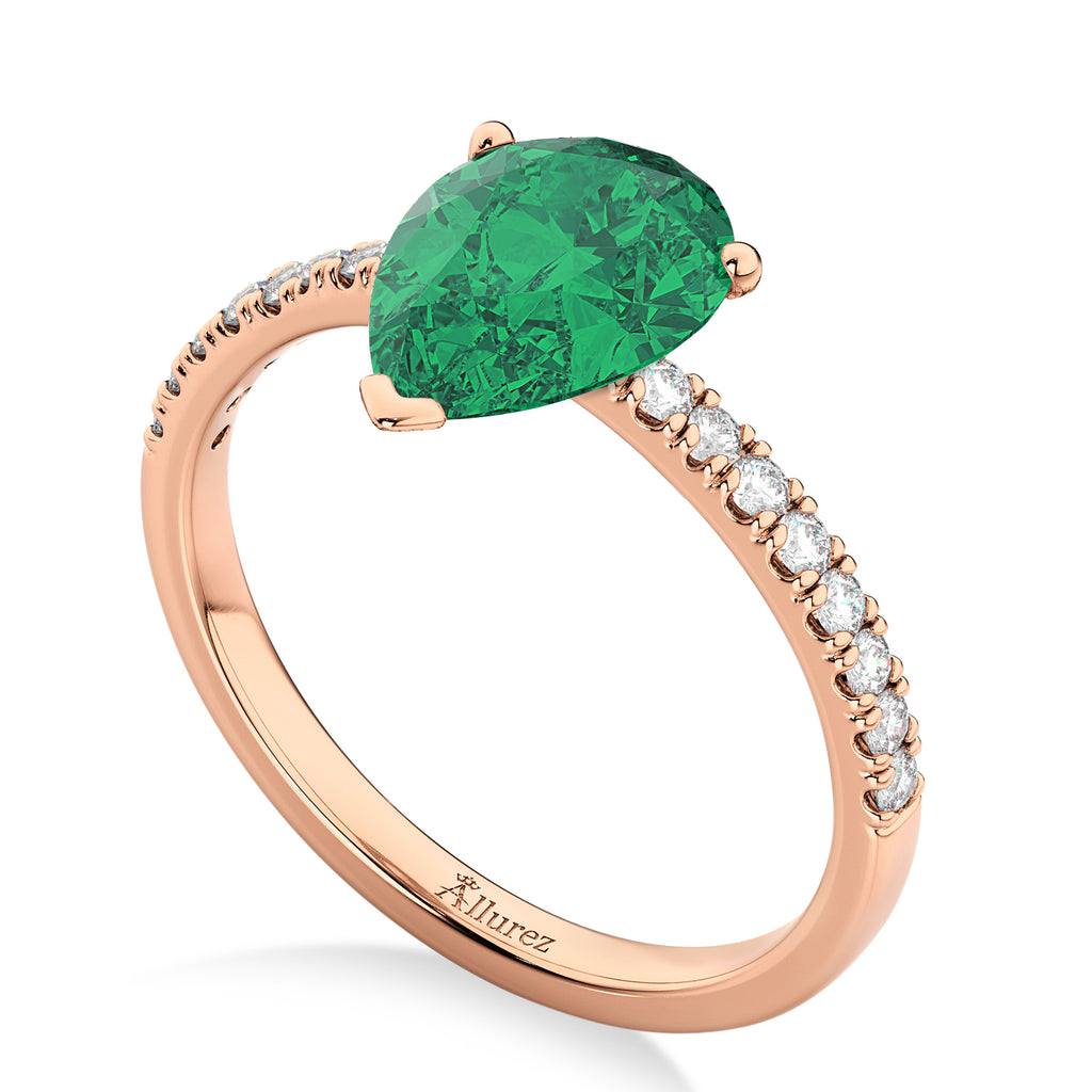 Pear Cut Emerald & Diamond Engagement Ring 14K Rose Gold 2.81ct