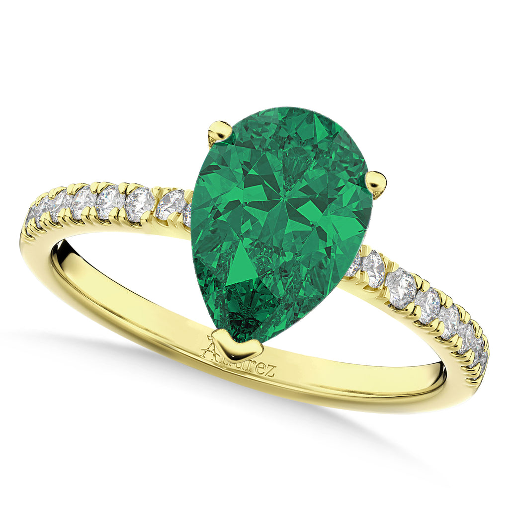 Pear Cut Emerald & Diamond Engagement Ring 14K Yellow Gold 2.81ct