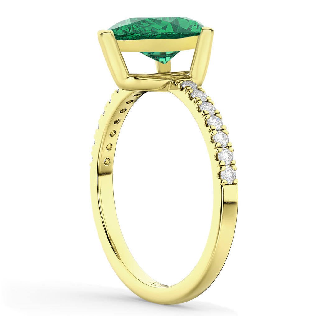 Pear Cut Emerald & Diamond Engagement Ring 14K Yellow Gold 2.81ct