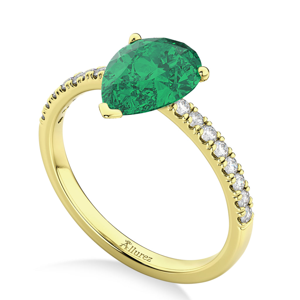 Pear Cut Emerald & Diamond Engagement Ring 14K Yellow Gold 2.81ct