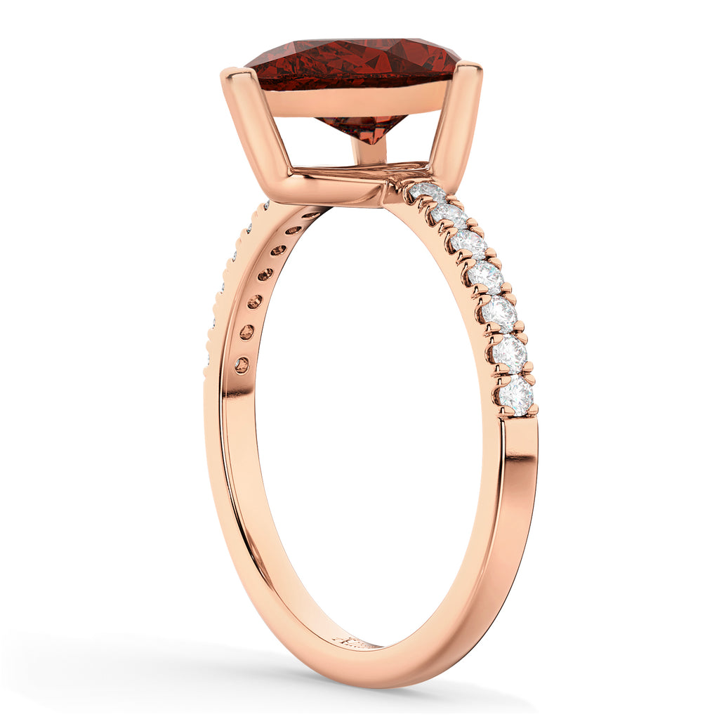 Pear Cut Garnet & Diamond Engagement Ring 14K Rose Gold 2.01ct