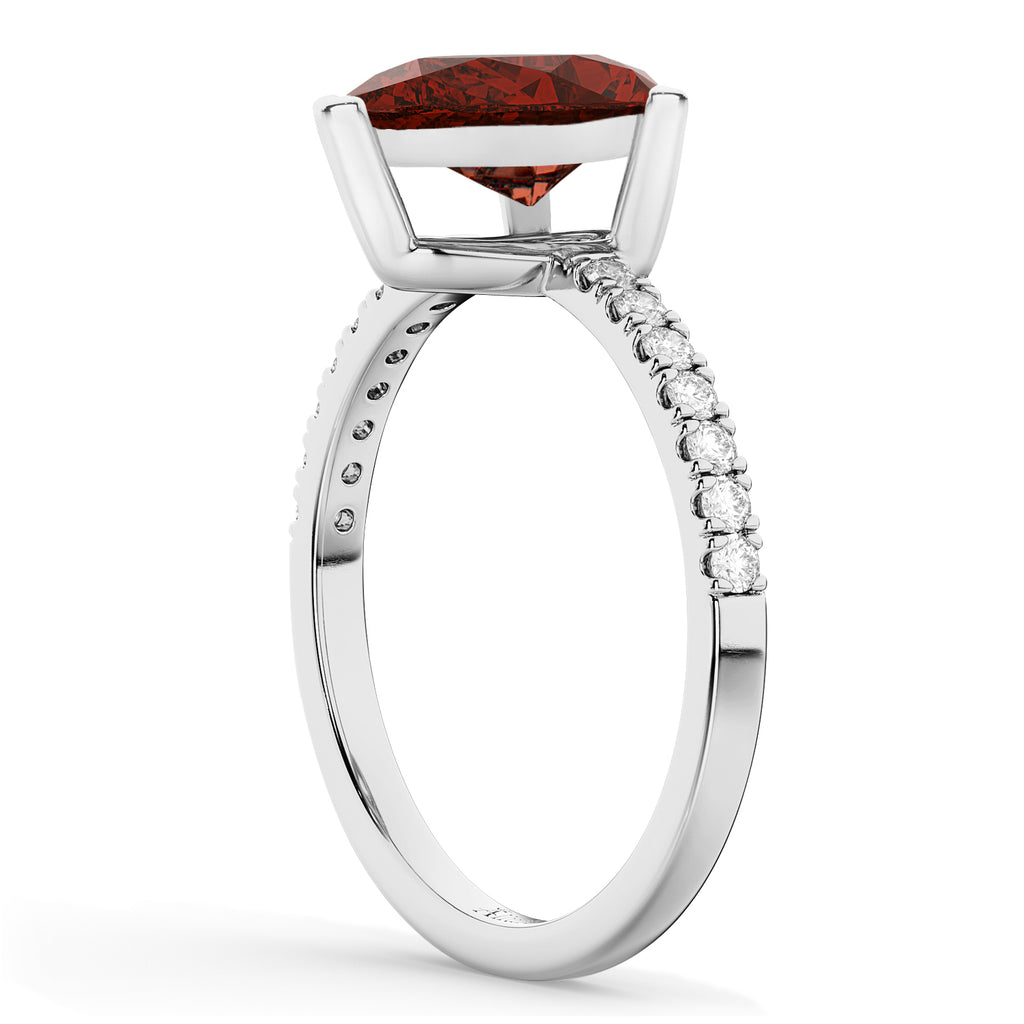 Pear Cut Garnet & Diamond Engagement Ring 14K White Gold 2.01ct