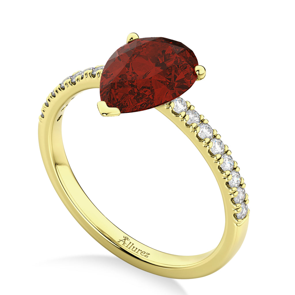 Pear Cut Garnet & Diamond Engagement Ring 14K Yellow Gold 2.01ct
