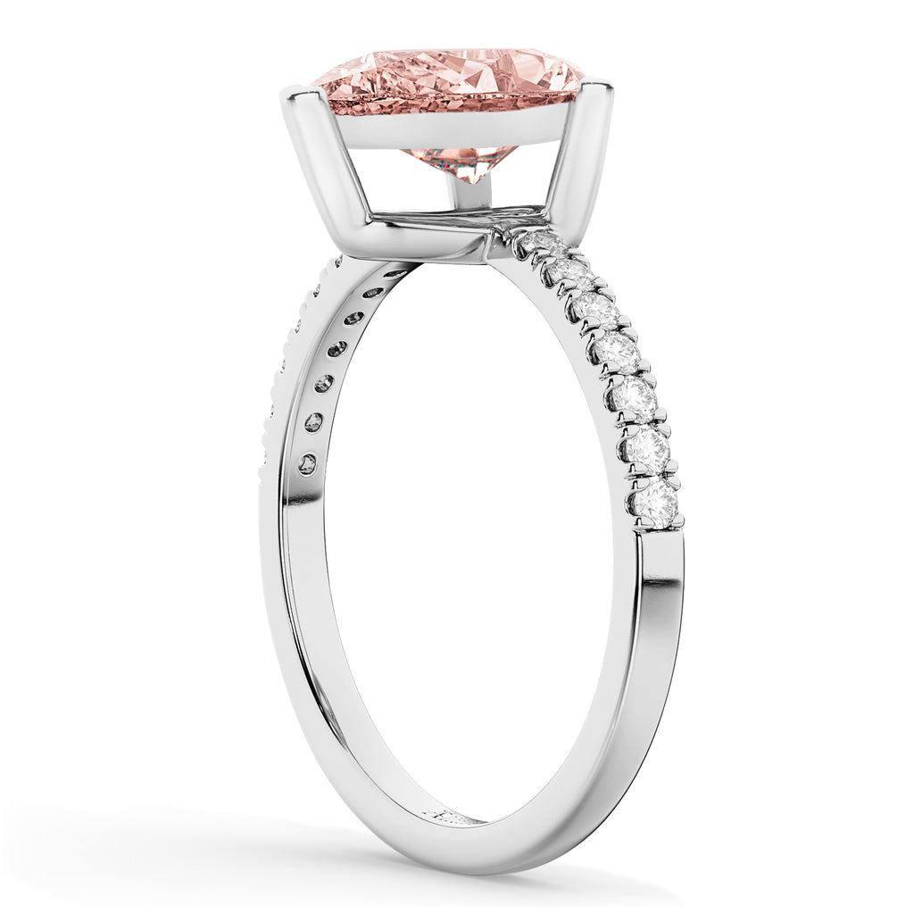 Pear Cut Morganite & Diamond Engagement Ring 14K White Gold 2.21ct