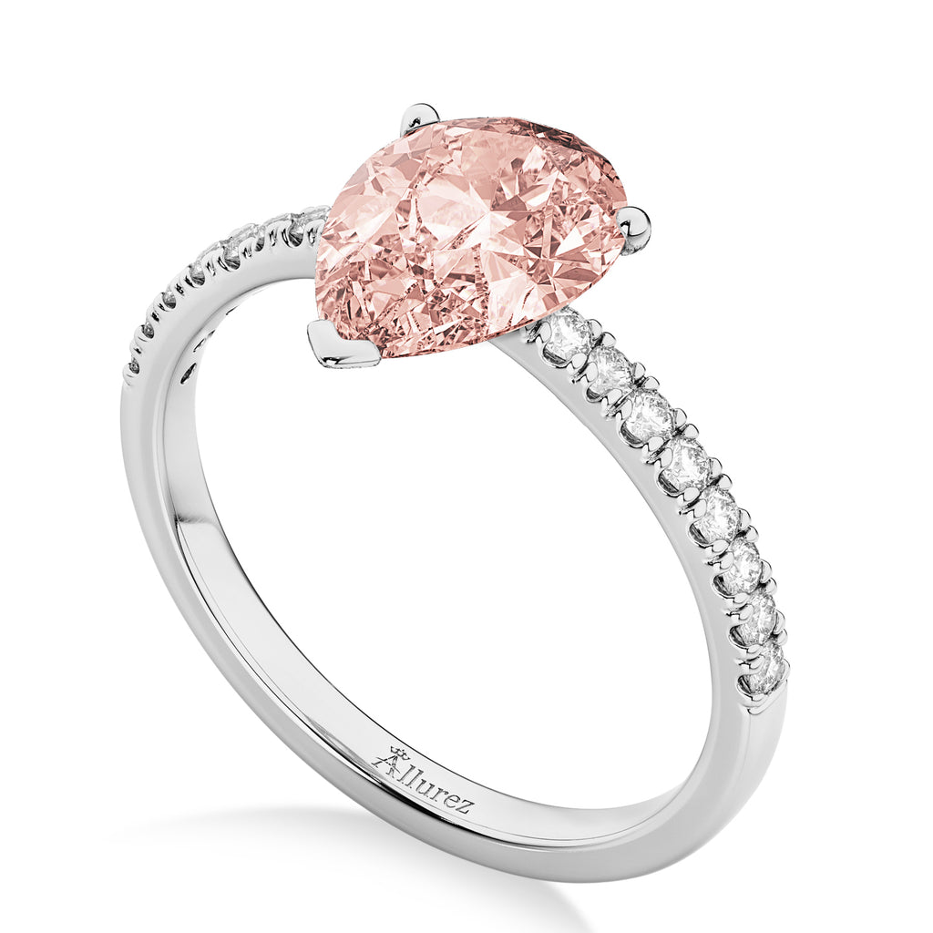 Pear Cut Morganite & Diamond Engagement Ring 14K White Gold 2.21ct