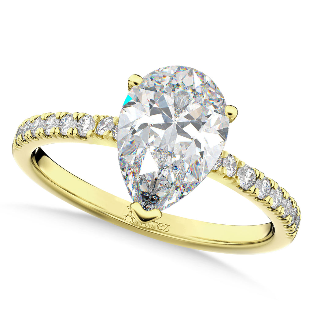 Pear Cut  Moissanite & Diamond Engagement Ring 14K Yellow Gold 2.14ct