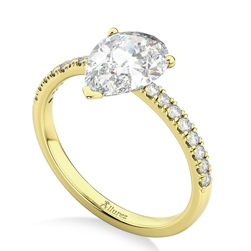 Pear Cut  Moissanite & Diamond Engagement Ring 14K Yellow Gold 2.14ct