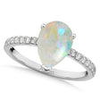 Pear Cut Opal & Diamond Engagement Ring 14K White Gold 1.24ct