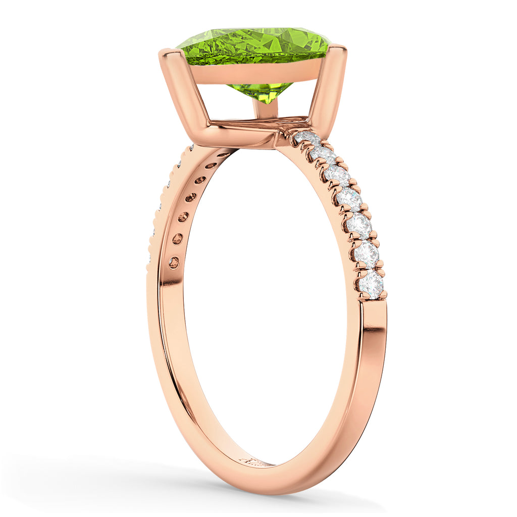 Pear Cut Peridot & Diamond Engagement Ring 14K Rose Gold 1.61ct