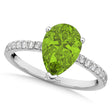 Pear Cut Peridot & Diamond Engagement Ring 14K White Gold 1.61ct