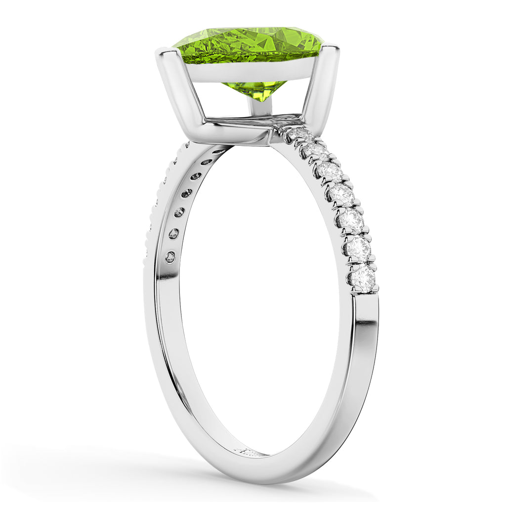 Pear Cut Peridot & Diamond Engagement Ring 14K White Gold 1.61ct