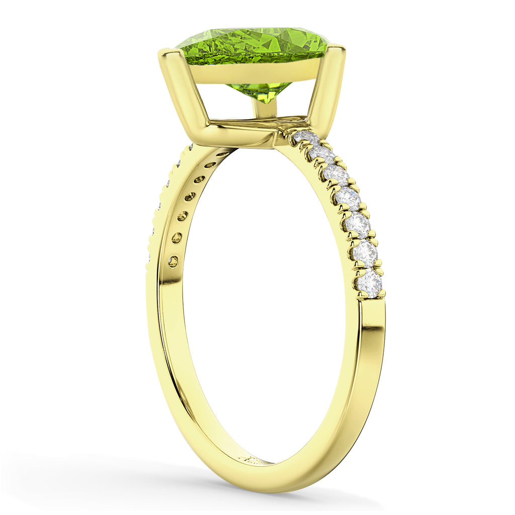 Pear Cut Peridot & Diamond Engagement Ring 14K Yellow Gold 1.61ct