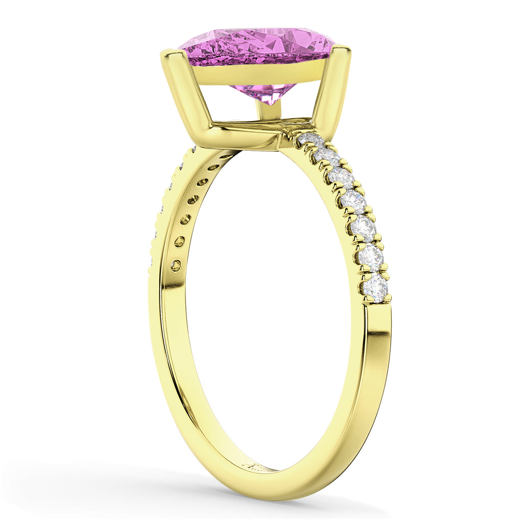 Pear Cut Pink Sapphire & Diamond Engagement Ring 14K Yellow Gold 2.71ct