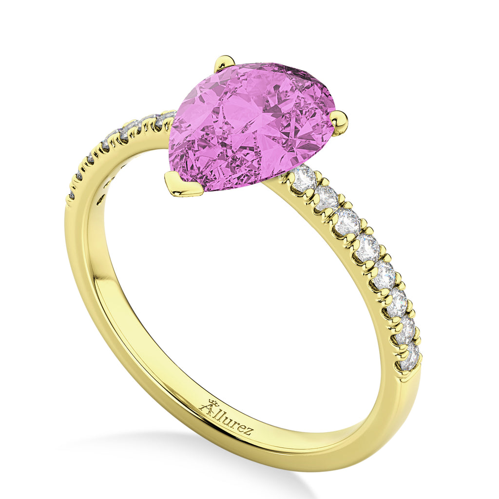 Pear Cut Pink Sapphire & Diamond Engagement Ring 14K Yellow Gold 2.71ct