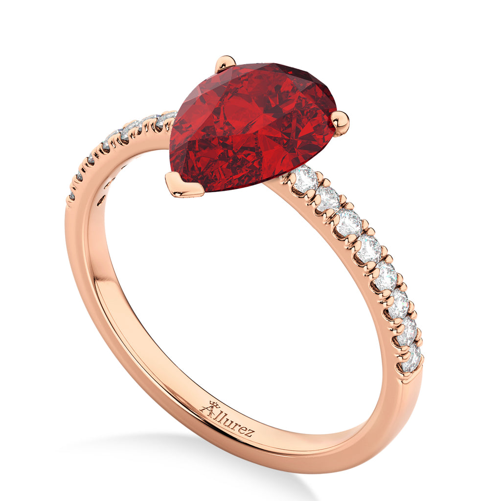 Pear Cut Ruby & Diamond Engagement Ring 14K Rose Gold 2.71ct